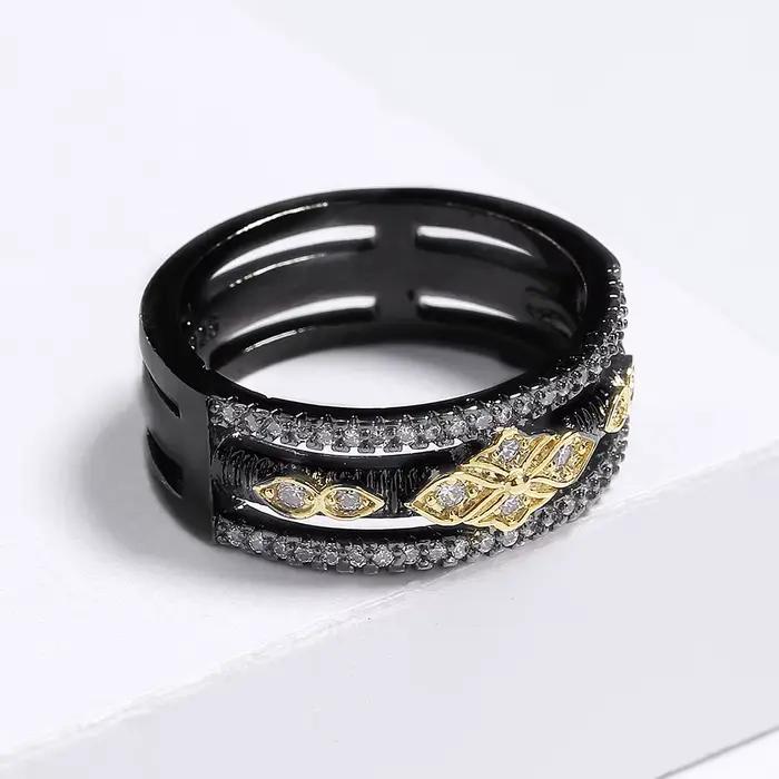 Bague bicolore noire et or pour femme, bijoux géométriques multicouches, bague de fête exquise, bijoux de tempérament, haute qualité