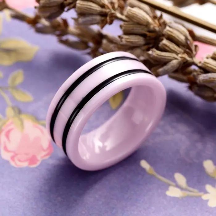 Bague en céramique coupée à la main pour femme, rose clair et noir, alliance de mariage pour soirées et événements spéciaux