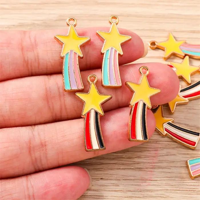 10 pièces 12x25mm mignon émail étoile arc-en-ciel breloques pendentifs pour la fabrication de boucles d'oreilles collier Bracelets bricolage artisanat résultats de bijoux