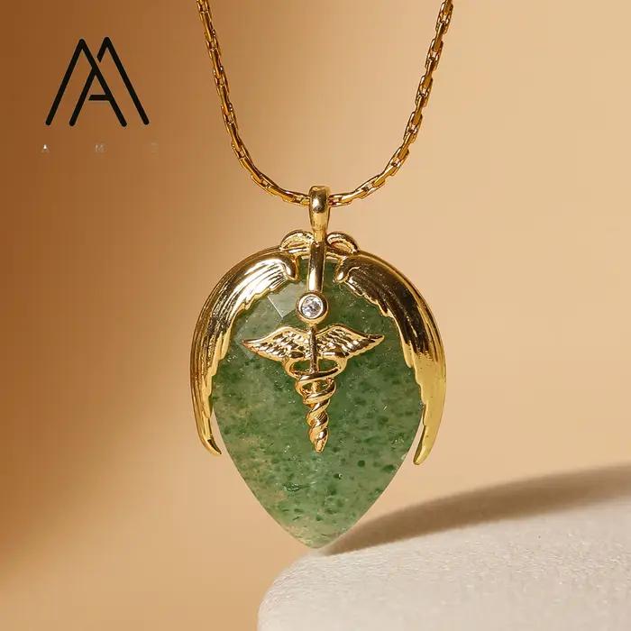 Collier en pierre précieuse verte naturelle, collier avec pendentif en améthyste, colliers en forme
