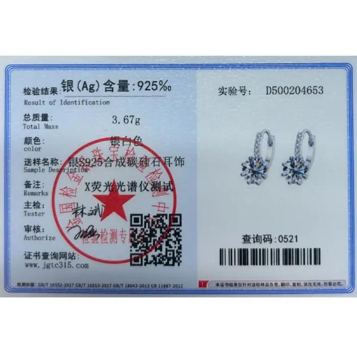 Boucles d'oreilles en argent sterling S925 avec moissanite BR 2CT pour femmes