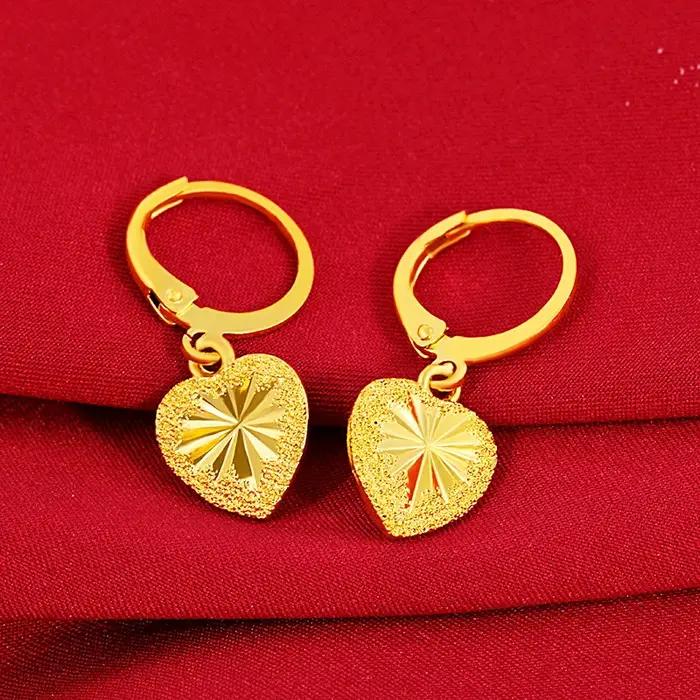 Boucles d'oreilles pendantes en or jaune 24 carats pour femmes