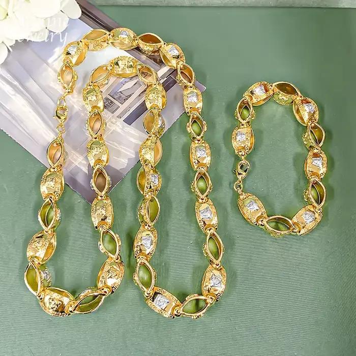 Ensemble de bijoux hip-hop avec collier et bracelet en chaîne longue dorée originale de 24,8 pouces