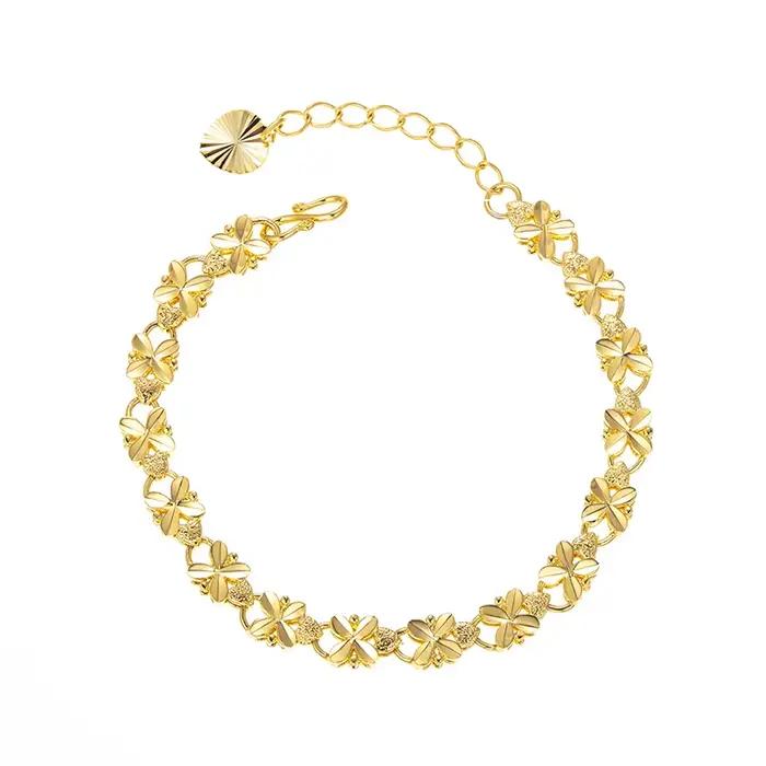 Bracelet porte-bonheur couleur or 24K, 6mm, trèfle à quatre feuilles, adapté aux cadeaux de bijoux pour femmes