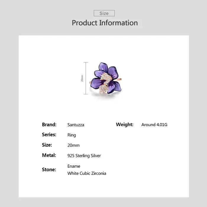 SANTUZZA-Bague en argent regardé 925 pour femme, fleur en émail violet et blanc, cadeaux de fête élégants, bijoux fins