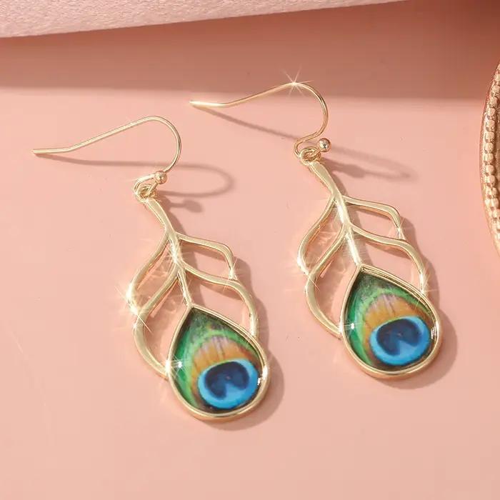 Boucles d'oreilles en plumes de paon, bijoux d'amoureux des animaux