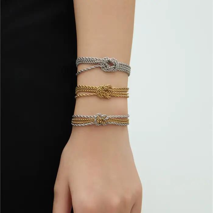 4 Bracelets noués à chaîne torsadée en acier inoxydable