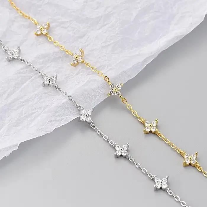 Bracelet en argent Sterling 925 avec fleur en Zircon brillant pour femmes bijoux de fête mariage cadeaux de vacances