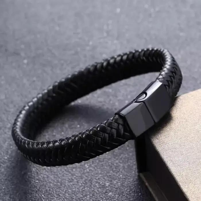Bracelet magnétique Vintage en cuir PU noir pour hommes