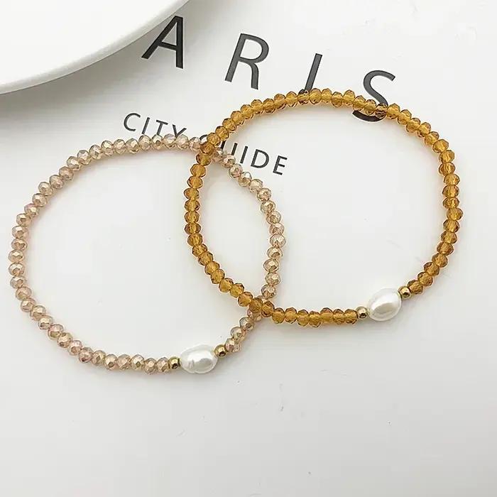 Boho verre bracelets porte-bonheur pour femmes fille à la main bijoux de mode Bracelet de perles d'eau douce
