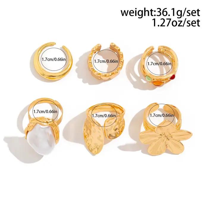 Ingemark 2025 bague baroque Imitation perle pour femmes bagues ouvertes élégantes avec accessoires de bijoux de conception de fleur en métal exagéré