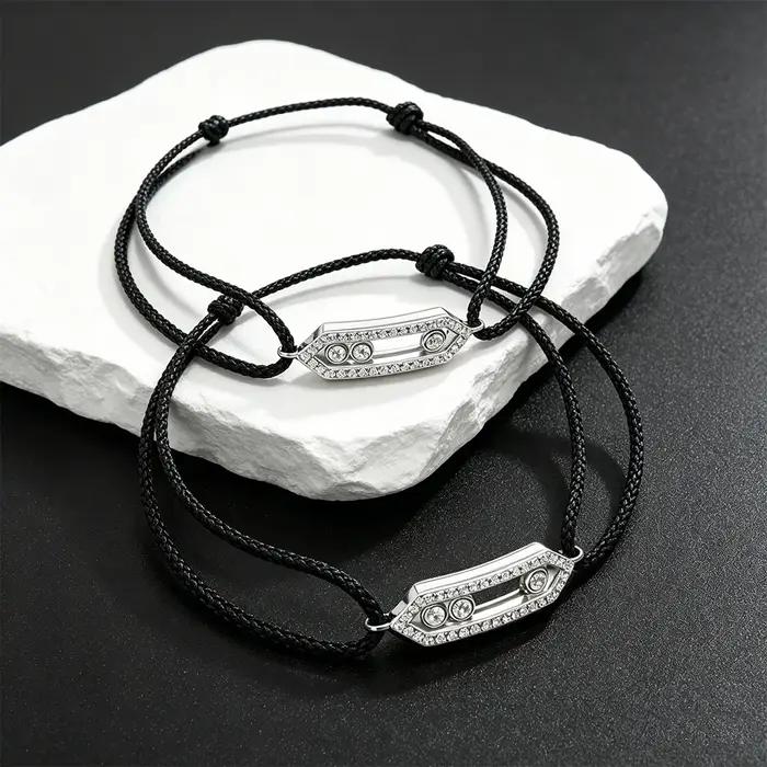 Bracelet cordon coulissant diamanté argent géométrique pour homme femme ajustable élégant soirée cérémonie sportif