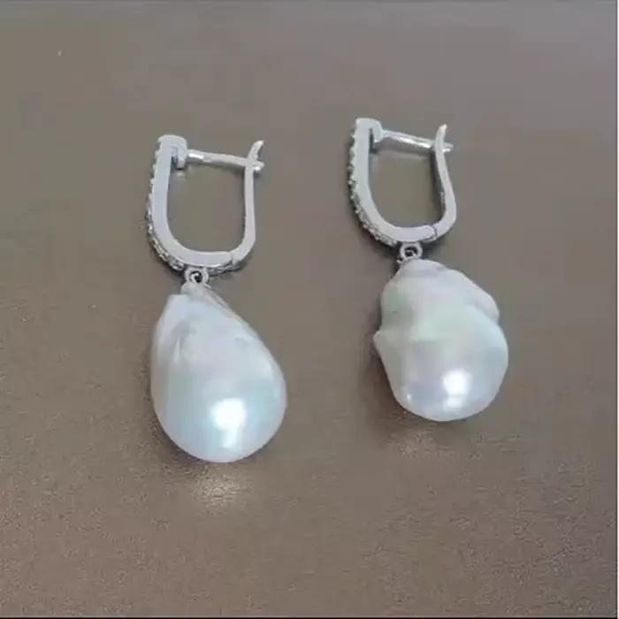 Jane bijoux 925 argent sterling 100% naturel d'eau douce Baroque perle boucles d'oreilles INS
