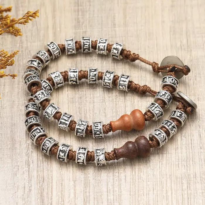 Bracelet tibétain fait à la main pierre semi-précieuse alliage de zinc style religieux bouddhisme tibétain cadeau symbolique pour femmes hommes occassions spéciales meditation guerison chance paix