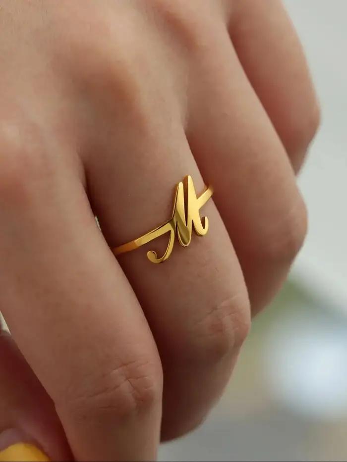 Bague initiale personnalisable en acier inoxydable plaqué or 18 carats pour femme, lettres anglaises, cadeau d'anniversaire, alliance de mariage, bijou bohème chic