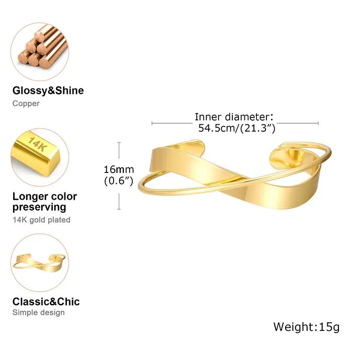 Vnox-Bracelets de manchette élégants pour femmes, gros bracelets ouverts en métal plaqué or, bracelet de manchette large poli