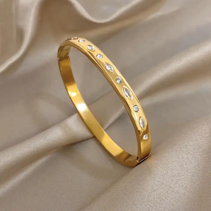Greatera – Bracelet ovale en strass doré, à la mode, deux rangées de diamants incrustés de perles en