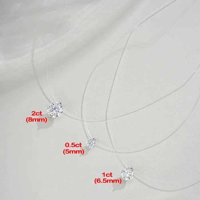 D VVS1 0.5-5 Carat Moissanite pendentif collier pour femmes 925 en argent Sterling Transparent ligne de pêche chaîne bijoux de fête GRA