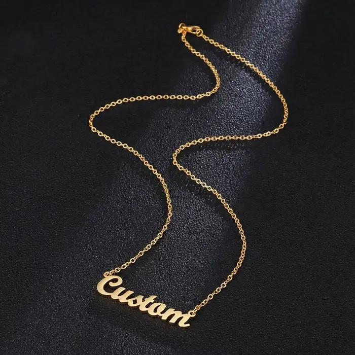 Collier avec nom personnalisé en or pour femmes, bijoux arabes coréens en acier inoxydable et argent
