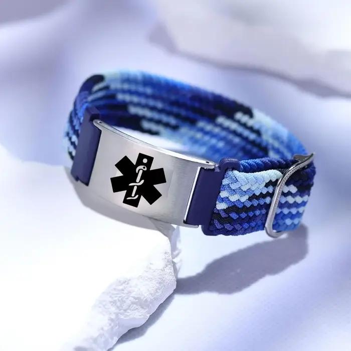 Bracelet d'alerte médicale sport personnalisé avec code QR et bracelet à breloques en acier inoxydable pour homme et femme ajustable et décontracté