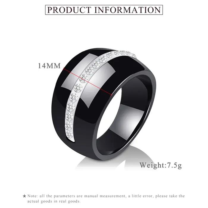 Bague romantique en céramique noire et blanche avec cristal scintillant pour femmes, alliance de mariage, tracker de sommeil, occasions spéciales