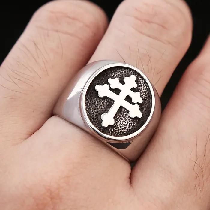 Bague croix de Lorraine en acier inoxydable de haute qualité pour hommes et femmes