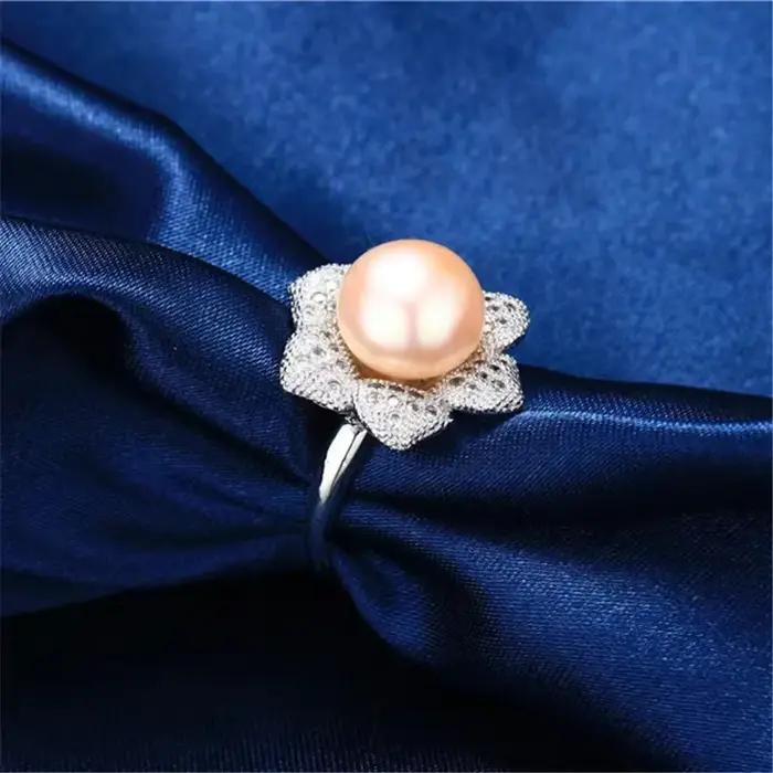YWYC 100% véritable perle de culture d'eau douce bague mode 925 en argent Sterling fleur Zircon cristal