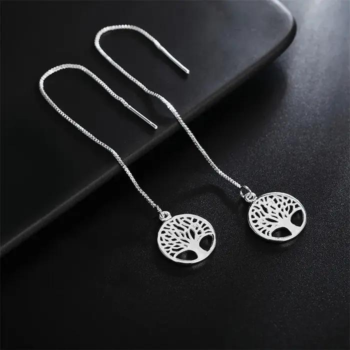 Boucles d'oreilles arbre de vie creux en argent Sterling 925 pour femmes