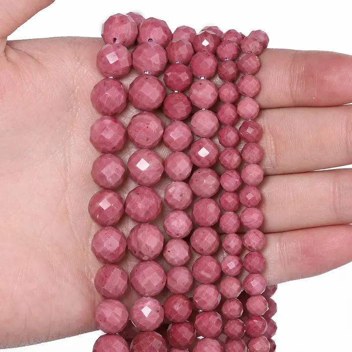 Perles rondes en pierre à facettes en Rhodonite naturelle
