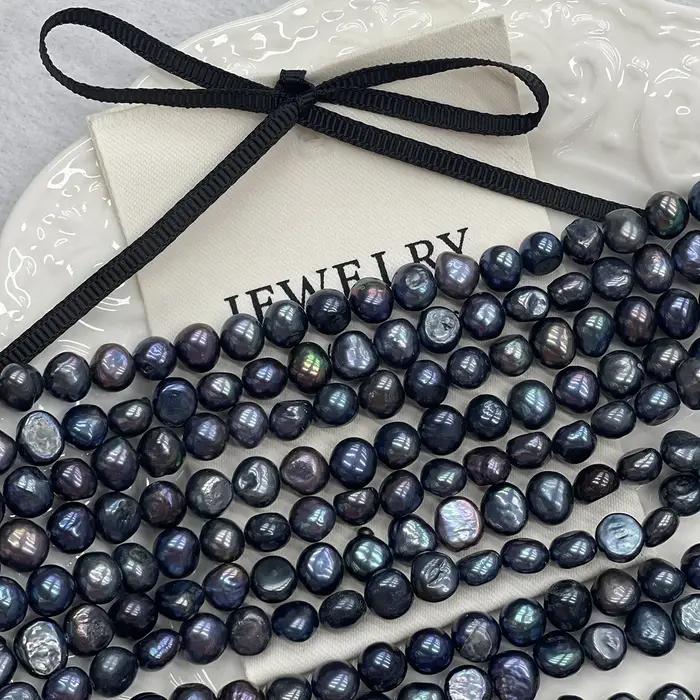 Perles d'eau douce presque rondes bleu-violet pour bijoux DIY colliers bracelets occasions spéciales