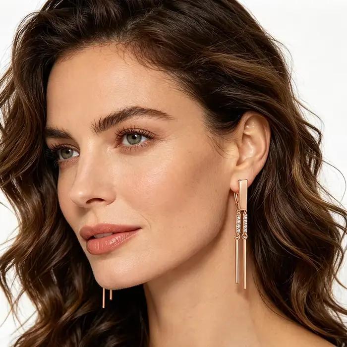 Boucles d'oreilles Kinel design tendance zircon naturel or rose 585 pour femmes occasions spéciales cadeau romantique