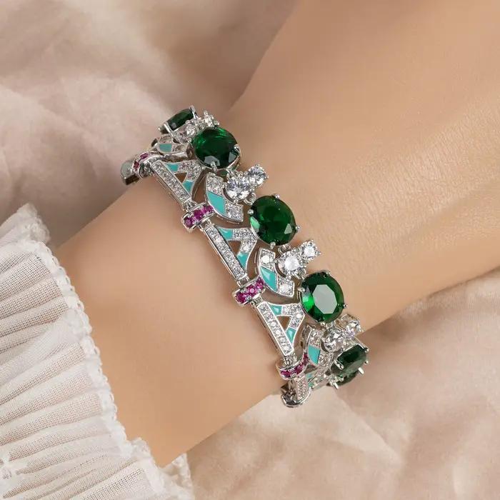 Bracelet à fermoir géométrique en zircon rose pour femme, accessoire de mode