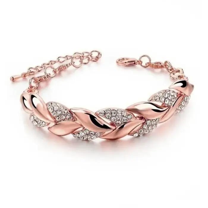 Nouvelle mode de luxe couleur or feuille couple Bracelets pour femme hommes charme plein de Zircon c