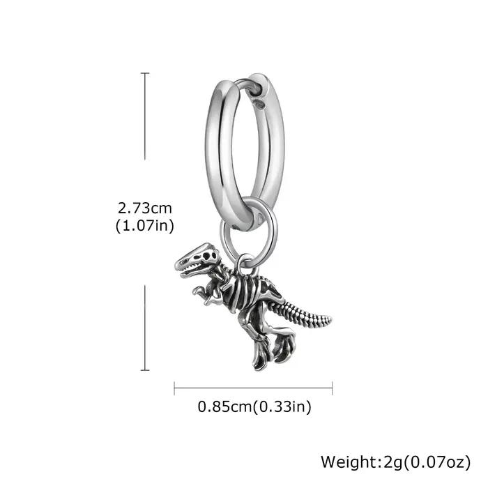 Boucles d'oreilles créoles de dinosaure pour hommes, boucles d'oreilles squelette de tyrannosaure Re