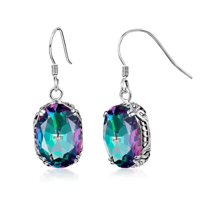 Boucles d'oreilles en argent Sterling 100% pour femmes, en topaze mystique arc-en-ciel, en pierre CZ, 925