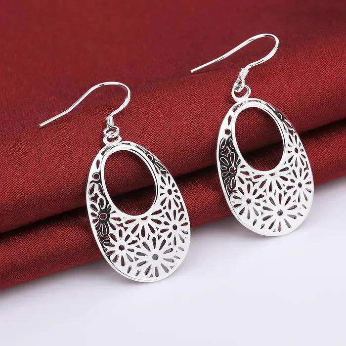 Boucles d'oreilles ovales sculptées en argent 925 pour femmes, bijoux classiques rétro, mode, fête,