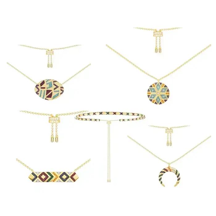 Collier et bracelet ajustables ethniques style tribal exotique coloré rétro avec zirconium et diopside chromé pour femmes occassions spéciales