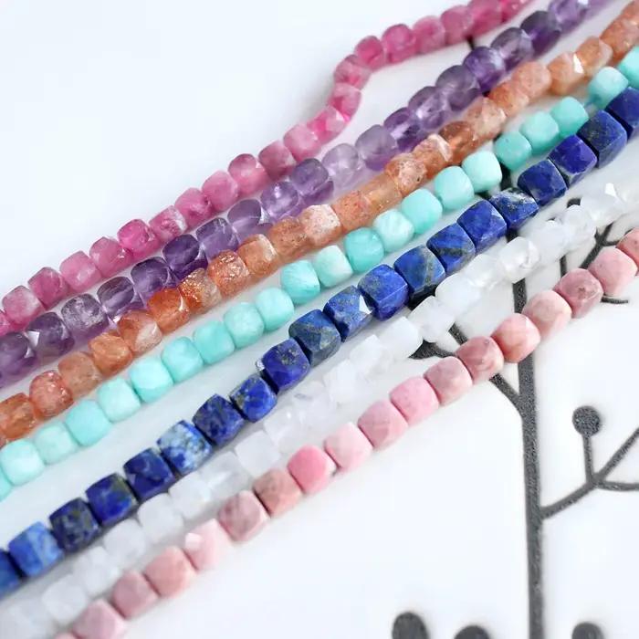 Perles Cube à Facettes Naturelles pour Femme