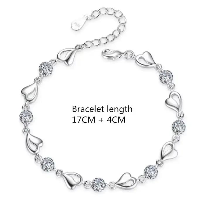 925 en argent Sterling en forme de coeur collier Bracelet ensemble pour les femmes Vintage coréen bleu cristal Bracelets