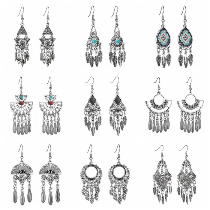 Boucles d'oreilles ethniques à géométrie Triangle pour femmes