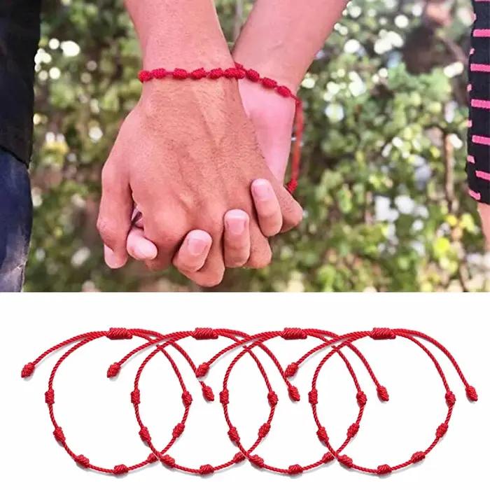 Bracelet à cordes rouges à 7 nœuds, 6 pièces, pour Couple, tressé, Protection, amulette porte-bonheur pour le succès, bijoux faits à la main, cadeau