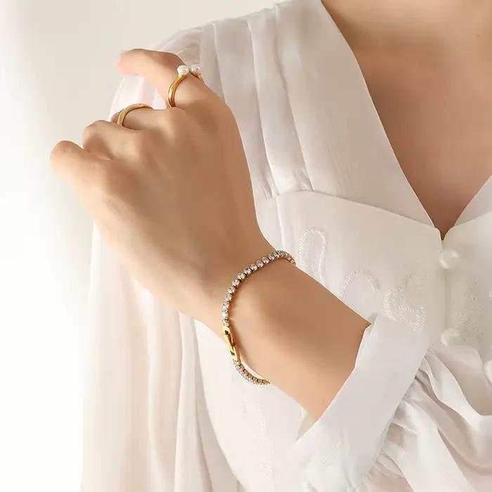 Bracelet en Zircon, Bracelet en Pierres Colorées, Bijoux en Acier Inoxydable Tendance, Accessoires de Mode Personnalisés, Cadeaux de Bijoux Glamour pour Femmes