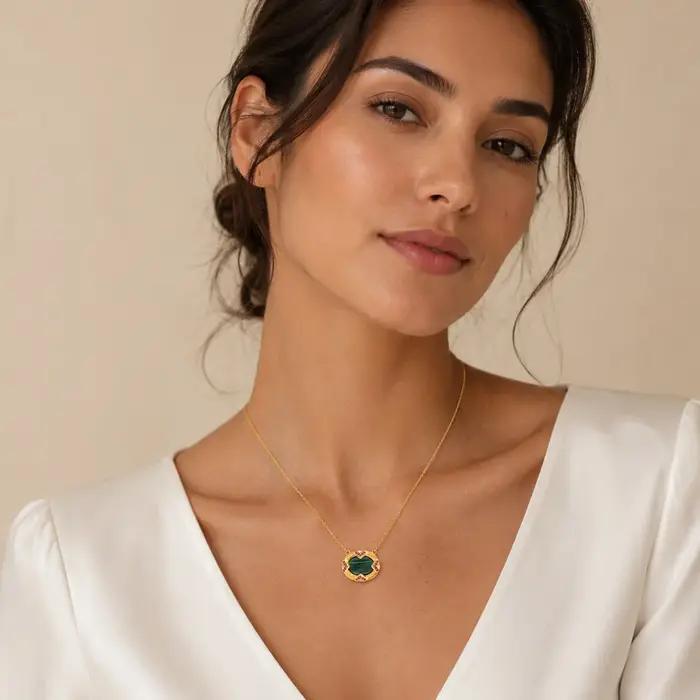 Collier ovale vert or été en argent sterling 925 pour femmes occasions spéciales vintage élégant à offrir