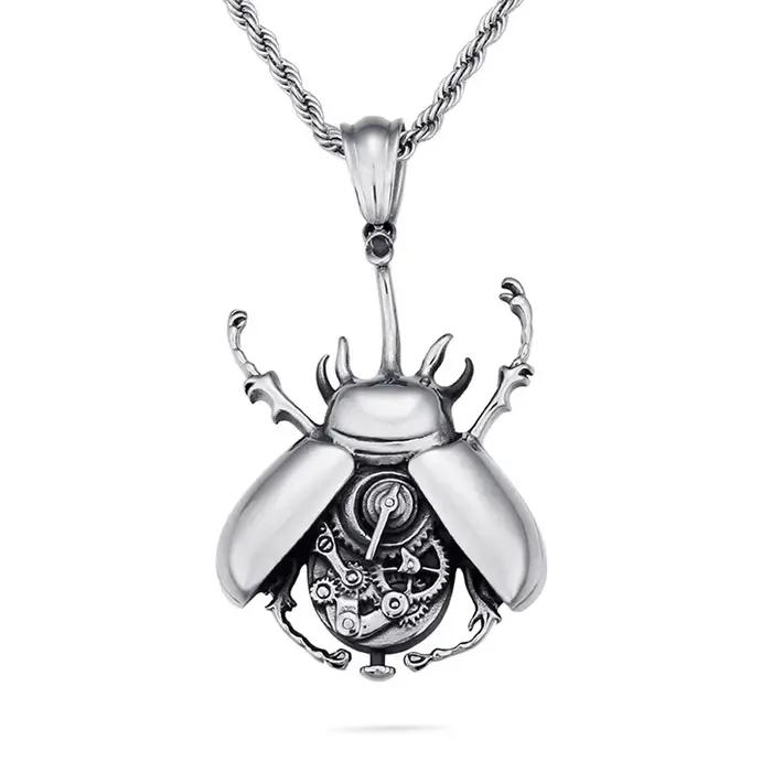 Collier Punk Hip Hop avec pendentif coccinelle mécanique à vapeur pour homme