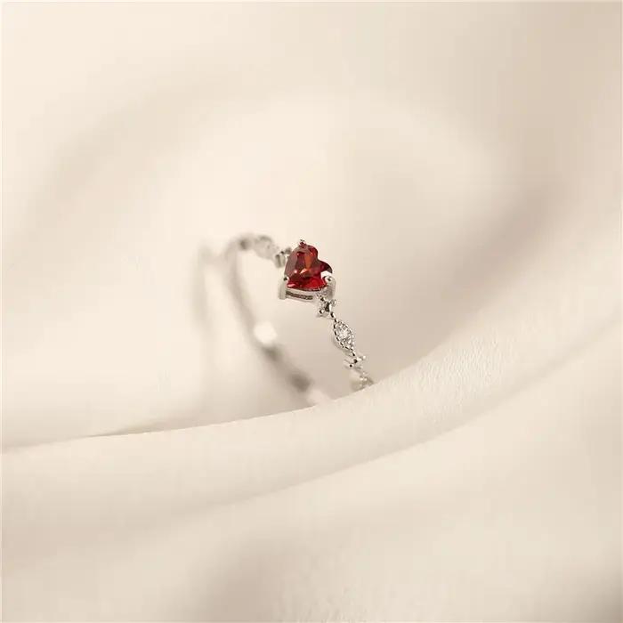 Bague d'amour rubis Simple en argent Sterling 925 plaqué or 14 carats pour femmes