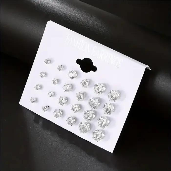 12 paires de boucles d'oreilles en Zircon à Six griffes