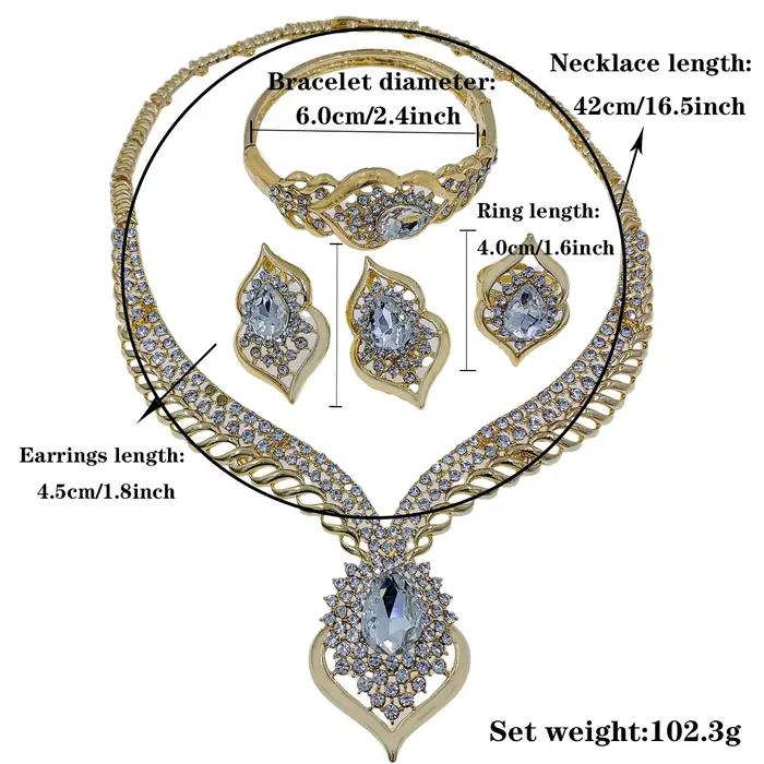 Liffly mode Dubai ensembles de bijoux pour femmes couleur or Zircon collier boucles d'oreilles Bracelet bague de mariage accessoires de fête de mariée