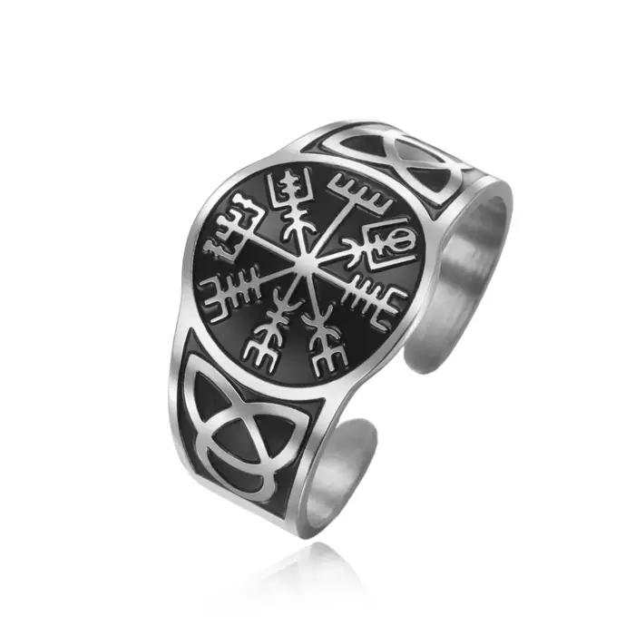 LIKGREAT Vintage Viking Vegvísir anneau pour femmes hommes céltiques irlandais noeud bagues en acier inoxydable nordique amulette bijoux cadeau