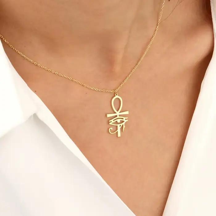 Collier classique avec pendentif œil d'horus Ankh plaqué or pour femmes, bijoux égyptiens anciens, c