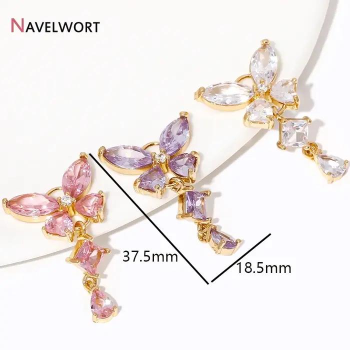 Pendentifs à breloques papillon en cristal clair plaqué or 18 carats